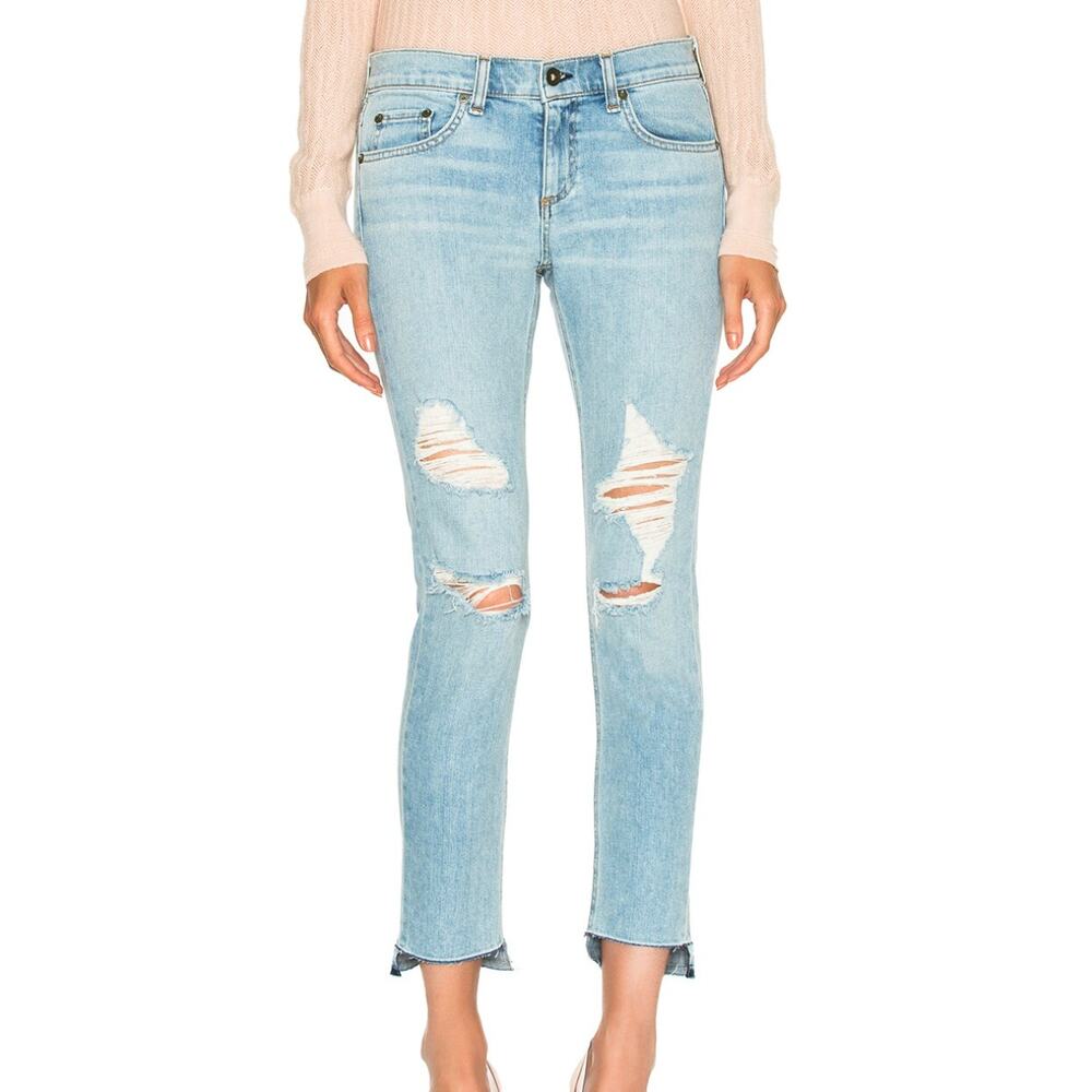 Rag & Bone Dre Distressed Mid-Rise Crop Jeans | Step Hem | Size 27